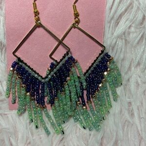 Blue & Sage Fringe Diamond Earrings